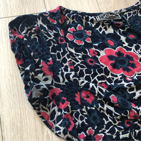 Guess Floral Print Tie Waist Dress in Red & Black Size S - Picture 10 of 13